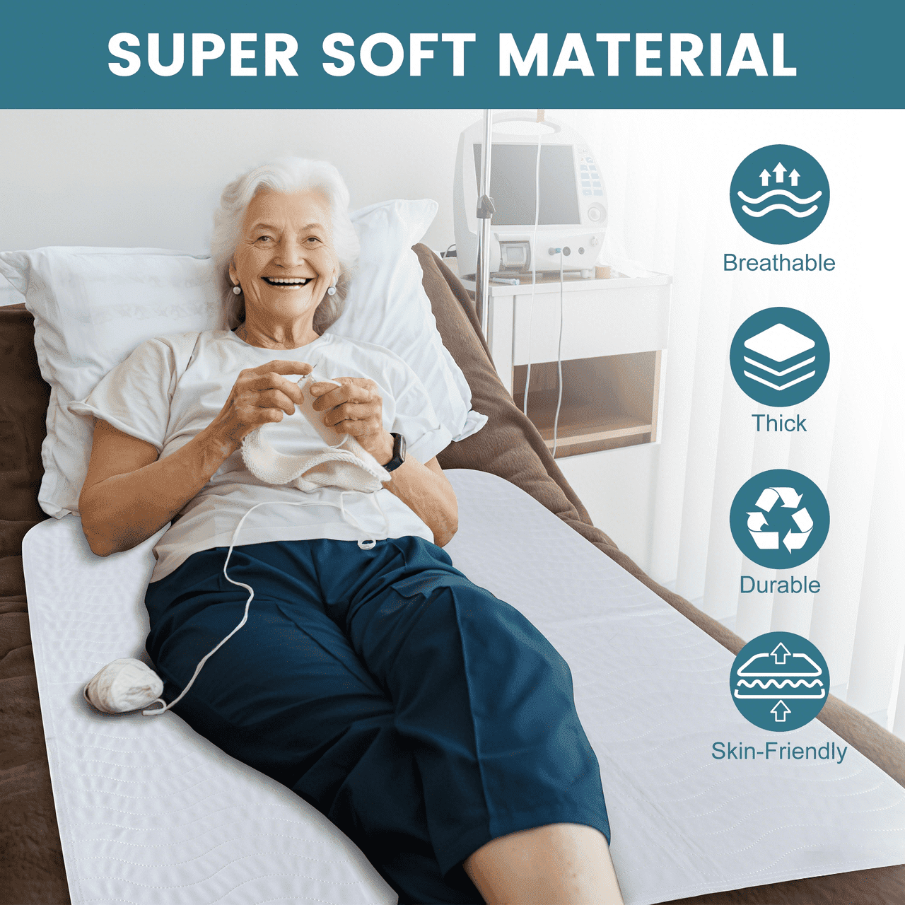 KEKOY 34 x 52" Washable Bed Pads with Anti-Slip Backing, 2 Pack Heavy Absorbency Bed Pads for Incontinence Reusable, Extra Large Pee Pads for Adults, Seniors