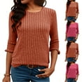 thumbnail image 6 of Women Ribbed Knit Tops Ruffled Half Sleeve Crew Neck Pullover Dressy Casual Shirt Solid Color Spring Fall Clothes (XL, Orange), 6 of 6