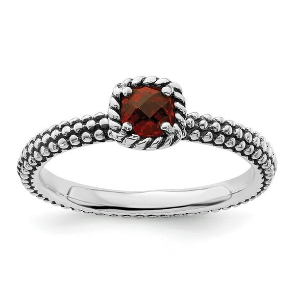 Auriga Fine Jewelry 925 Sterling Silver Checker-cut Garnet Antiqued Ring for Women Size 10