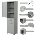 thumbnail image 4 of EUROCO 68.1'' Tall Bathroom Storage Cabinet, MDF Board Floor Storage Cabinet with 1 Door, 2 Different Size Drawers and Adjustable Shelf, Freestanding Cabinet with Painted Finish for Bathroom, Grey, 4 of 8