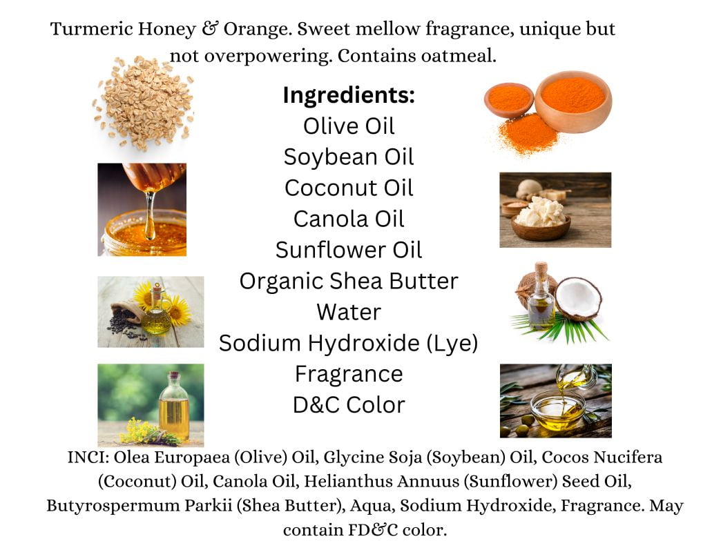 Natural Organic Homemade Turmeric Honey Orange Soap Vegan Gluten Free  Cruelty Free Palm Oil Free