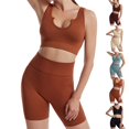 thumbnail image 2 of Coofit Workout Outfit Set 2-Piece Quick-drying Ribbed Crop Top Yoga Shorts for Women, 2 of 10