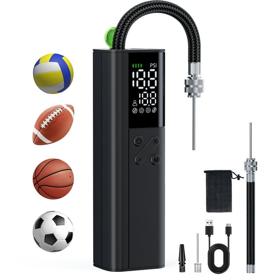REHOTTOP Electric Ball Pump, 18 PSI Basketball Pump with Gauge, 6" Sports Ball Pump with Inflation Needle, 4X Faster Balls Air Pump for All Balls