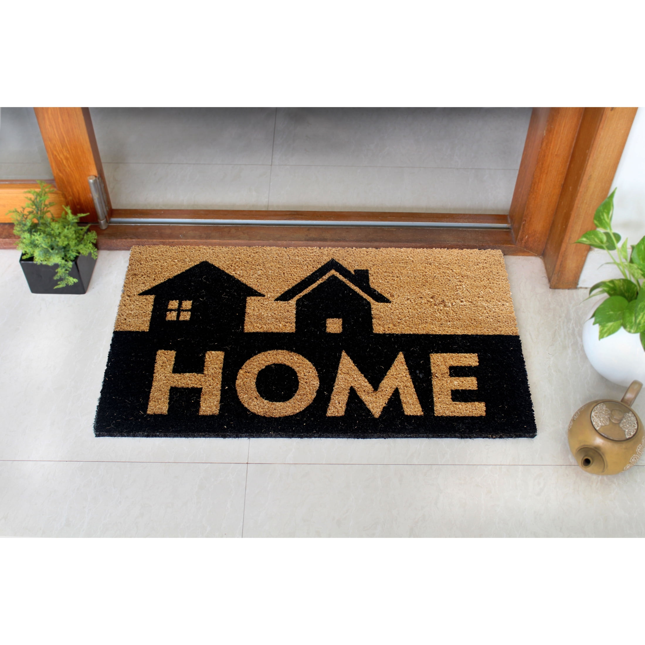RugSmith Black Machine Tufted Home Silhouette Doormat, 18"x30"
