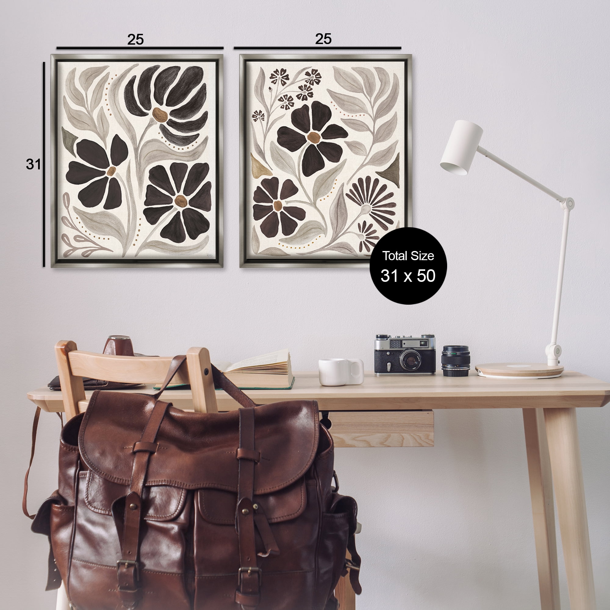 Stupell Industries Modern Neutral Petals Plants & Flowers Painting Gray Floater Framed Canvas Art Print Wall Art, 31 x 25, Set of 2