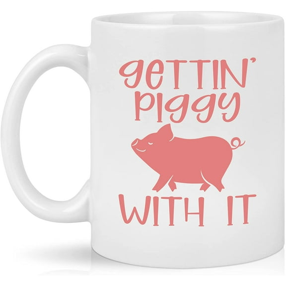 Pig Gifts for Pig Lovers, Gettin Piggy with It Funny Coffee Mug, Cute Pig Gifts, Lovely Pig Decor for Home Kitchen, Pig Gifts for Women Girls on Christmas Birthday, Funny Pig Stuff, Pig Coffee Mug