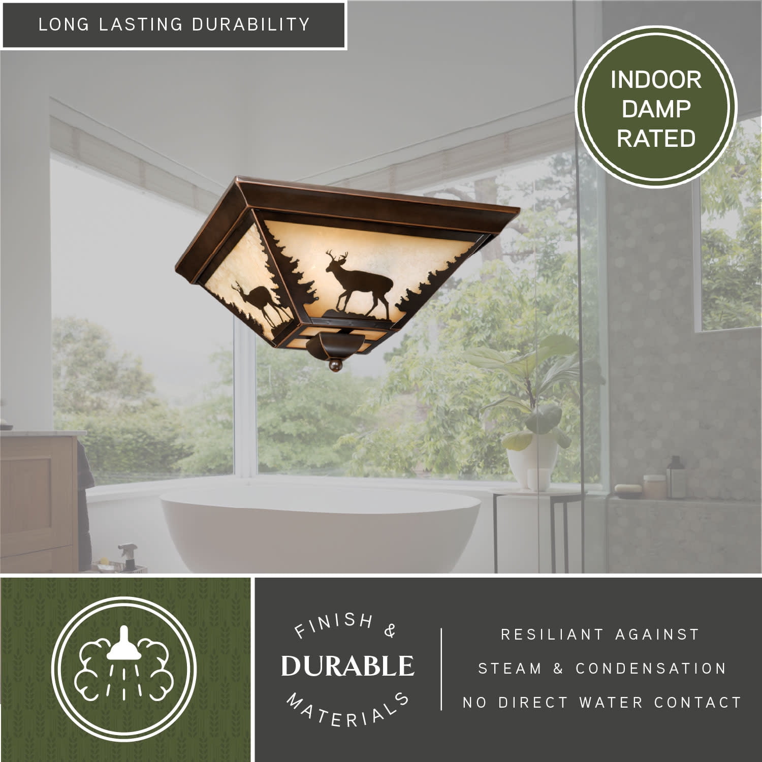 Bryce 14-in W Bronze Rustic Deer Flush Mount Ceiling Light Fixture