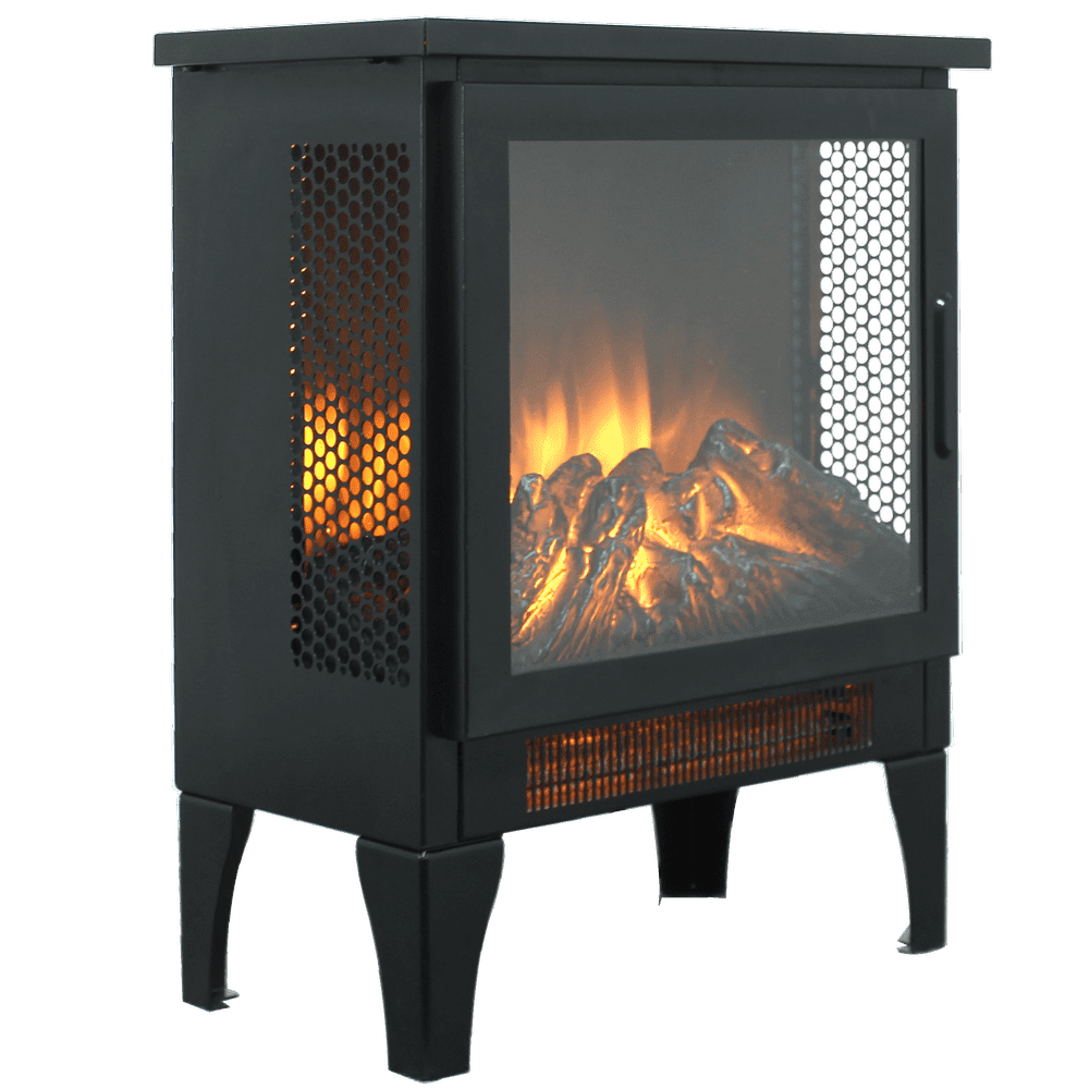 Topcobe 15" Freestanding Electric Fireplace Stove Heater with 3D Flame Effect, Infrared Fireplace Heater for Indoor, Fireplace Console for Living Room