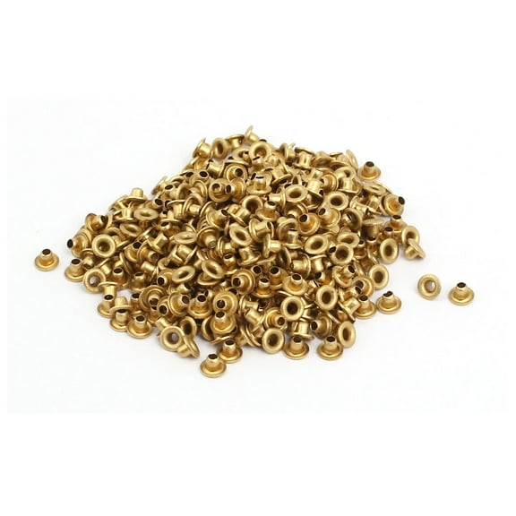 500pcs M2x2mm Brass Plated Metal Hollow Eyelets Rivets Gold Tone