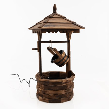 Gymax Rustic Wishing Well Fountain Outdoor Patio Wooden Water Fountain w/ Electric Pump