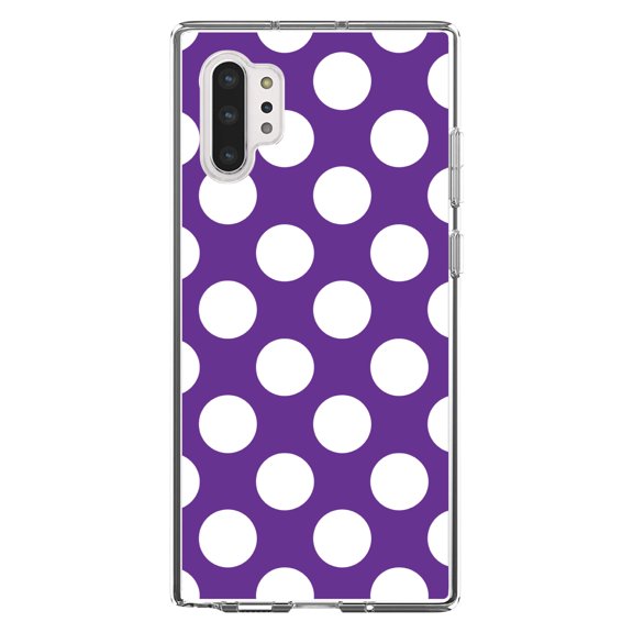 DistinctInk Clear Shockproof Hybrid Case for Galaxy Note 10 PLUS (6.8" Screen) - TPU Bumper, Acrylic Back, Tempered Glass Screen Protector - White & Purple Polka Dots