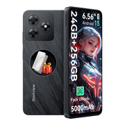 Blackview Unlocked Phones, Android 15 Smartphones 24GB+256GB/2TB, 4G Octa-Core, 13MP+8MP AI Camera 5000mAh/10W Cell Phone, 6.56" HD+, GPS/OTG, Fingerprint/Face ID Mobile Phones, Black