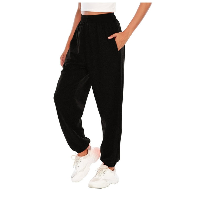 XFLWAM Women’s Casual Baggy Sweatpants High Waisted Running Joggers Pants  Athletic Trousers with Pockets Drawstring Track Pants Black S