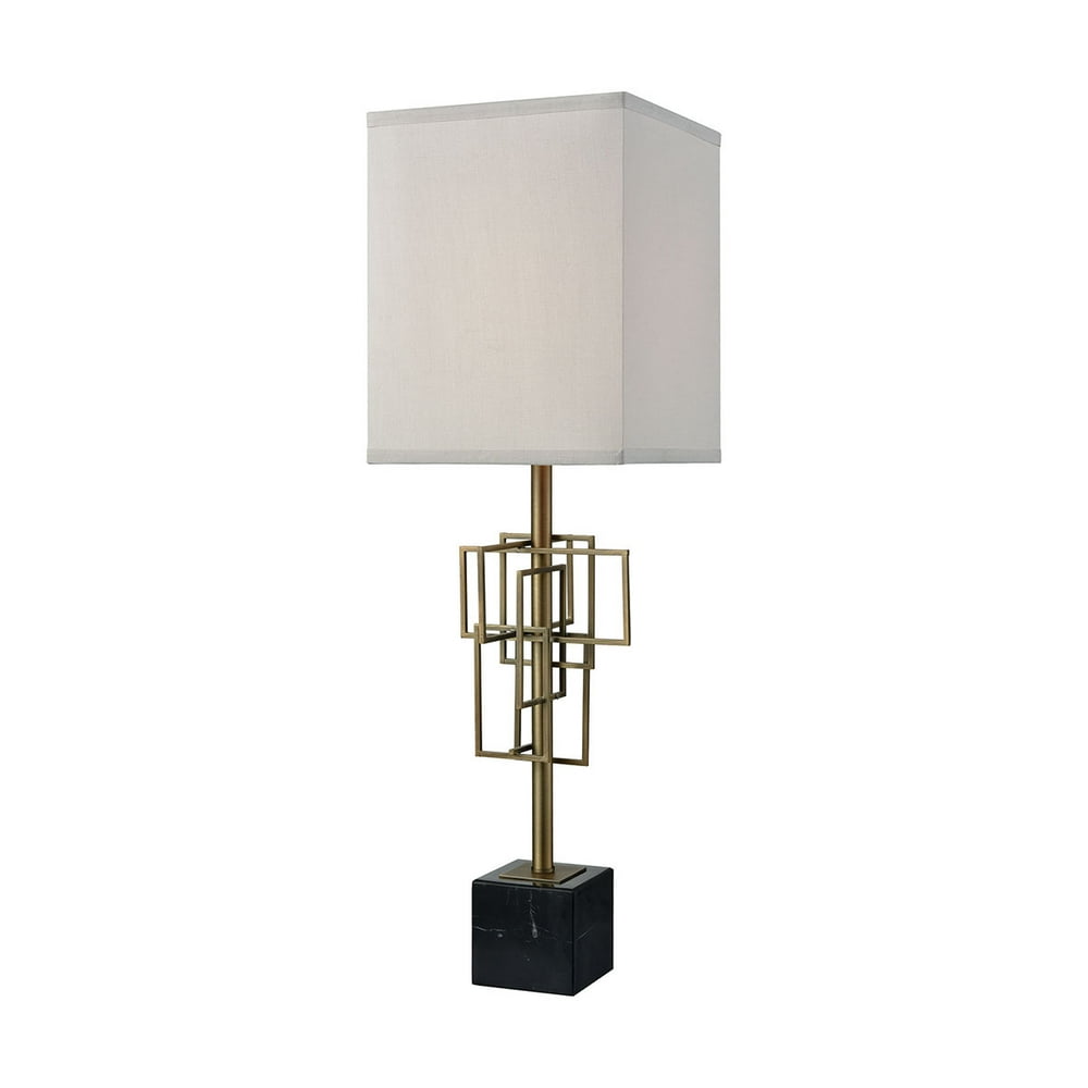 30" Black Marble Base Table Lamp with OffWhite Finish Rectangular