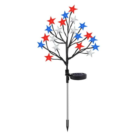 4th of July Decorations Garden Lights Fourth of July Red White and Blue Star Solar Lights Outdoor Waterproof Patriotic Decor with 2 Lighting Modes for Independence Day