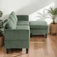 thumbnail image 4 of L-Shaped Sectional Sofa 88 inch Corduroy 3-Seater Couch with Chaise for Small Apartments Dorms Living Room Compact Modern Furniture Olive Green, 4 of 7