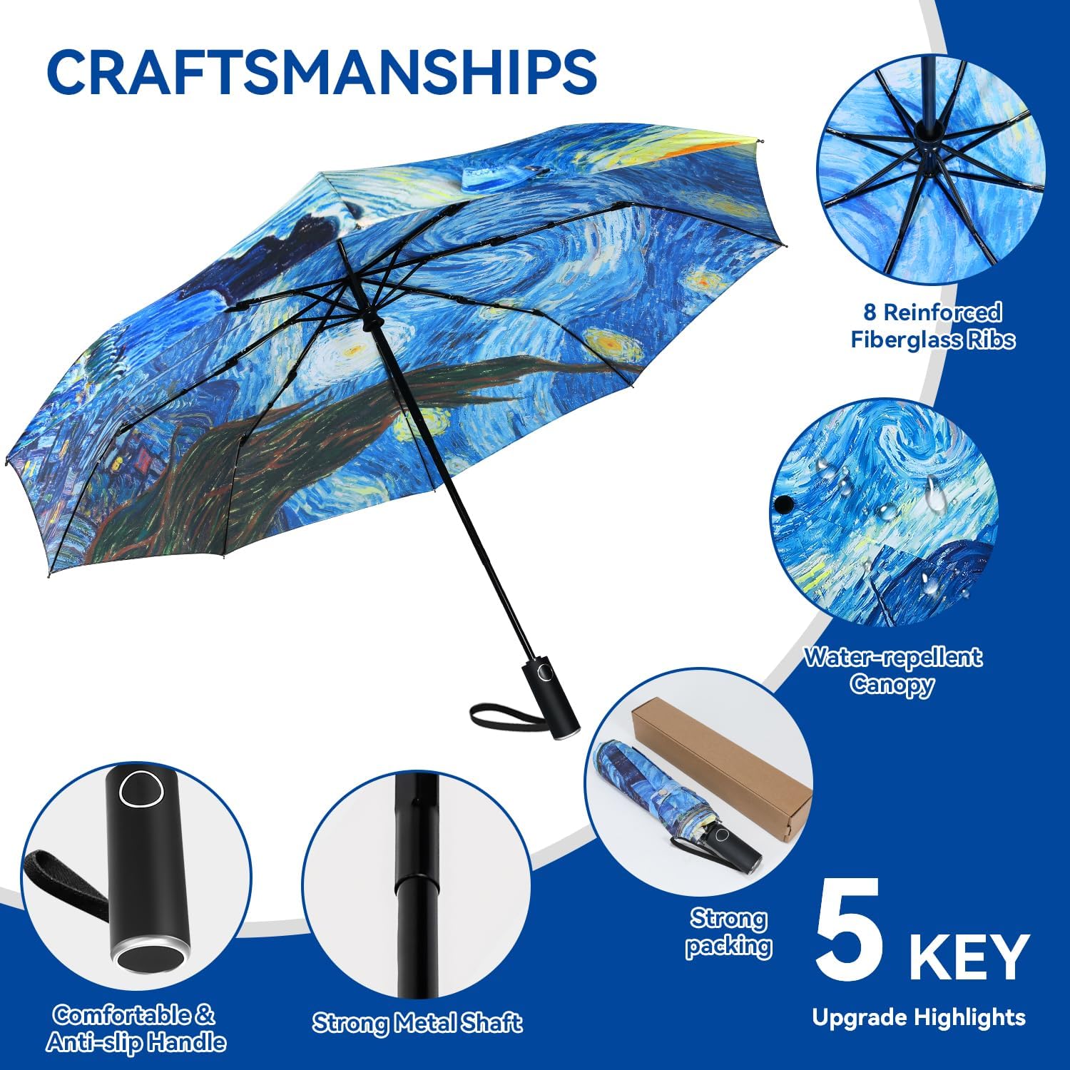 Umbrella, Pretty Umbrellas for Women and men, Ladies Umbrellas for Rain, Automatic Folding Umbrellas Open Close
