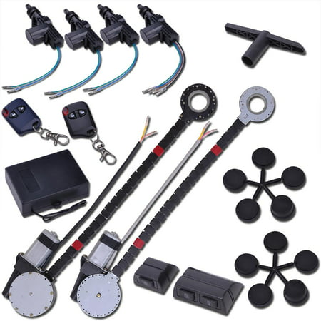 Electric 2 Power Motor Window Roll Up + 4 Door Lock Conversion Kit For Car