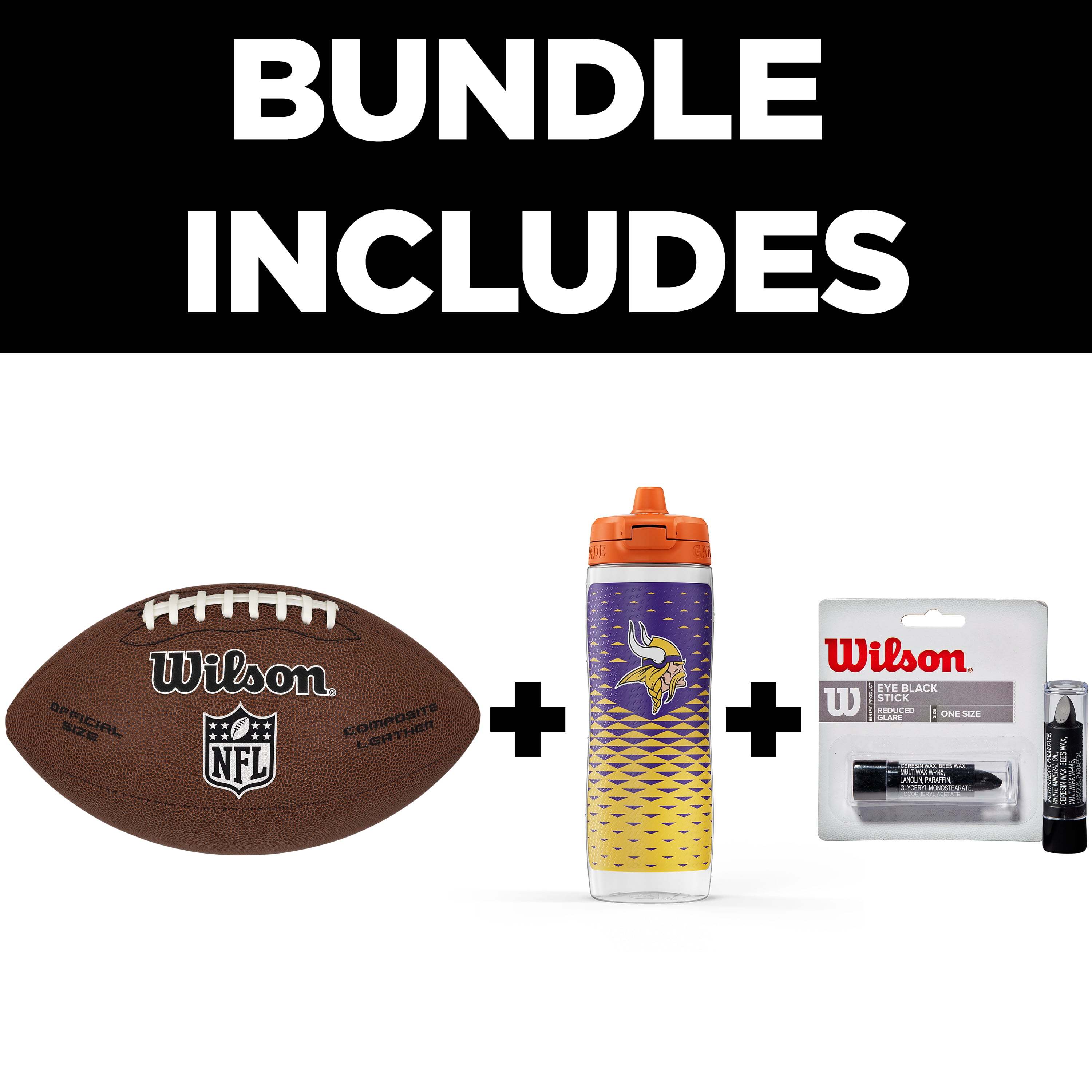 Wilson x Gatorade Minnesota Vikings NFL Fan Kit - Includes Wilson NFL Limited Junior Football and Gatorade Gx Minnesota Vikings Team Squeeze Water Bottle 30 Oz