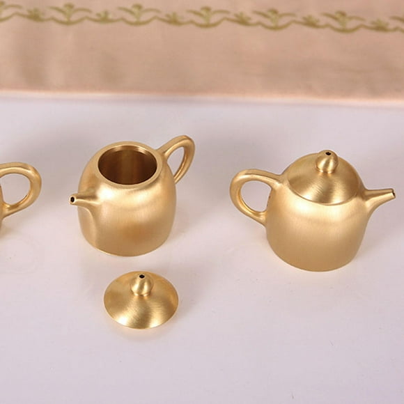 WESIEVYA Compact Golden Brass Teapot Model Decorative Desktop Ornament for Office and Home Use