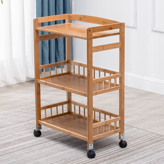 3 Tier Mobile Kitchen Rolling Serving Cart Floor Standing Wood Color Home Salon