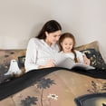 thumbnail image 4 of Feelyou Boho Floral Ghost Queen Comforter Set, Spooky Retro TV Black Cat Comforter Sets Queen, Cream Black, Black Reversible, 3 Pieces, 1 Comforter and 2 Pillowcases, 4 of 7