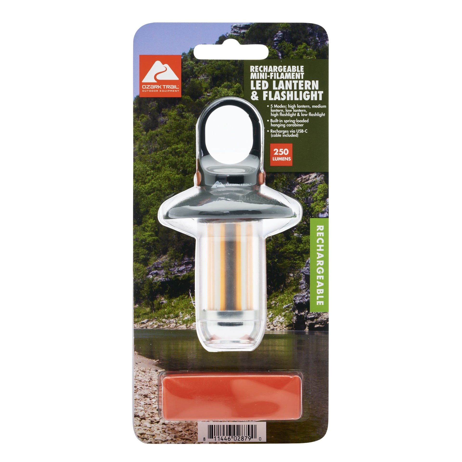 Ozark Trail 250-Lumen Rechargeable Camping Lantern with Flashlight