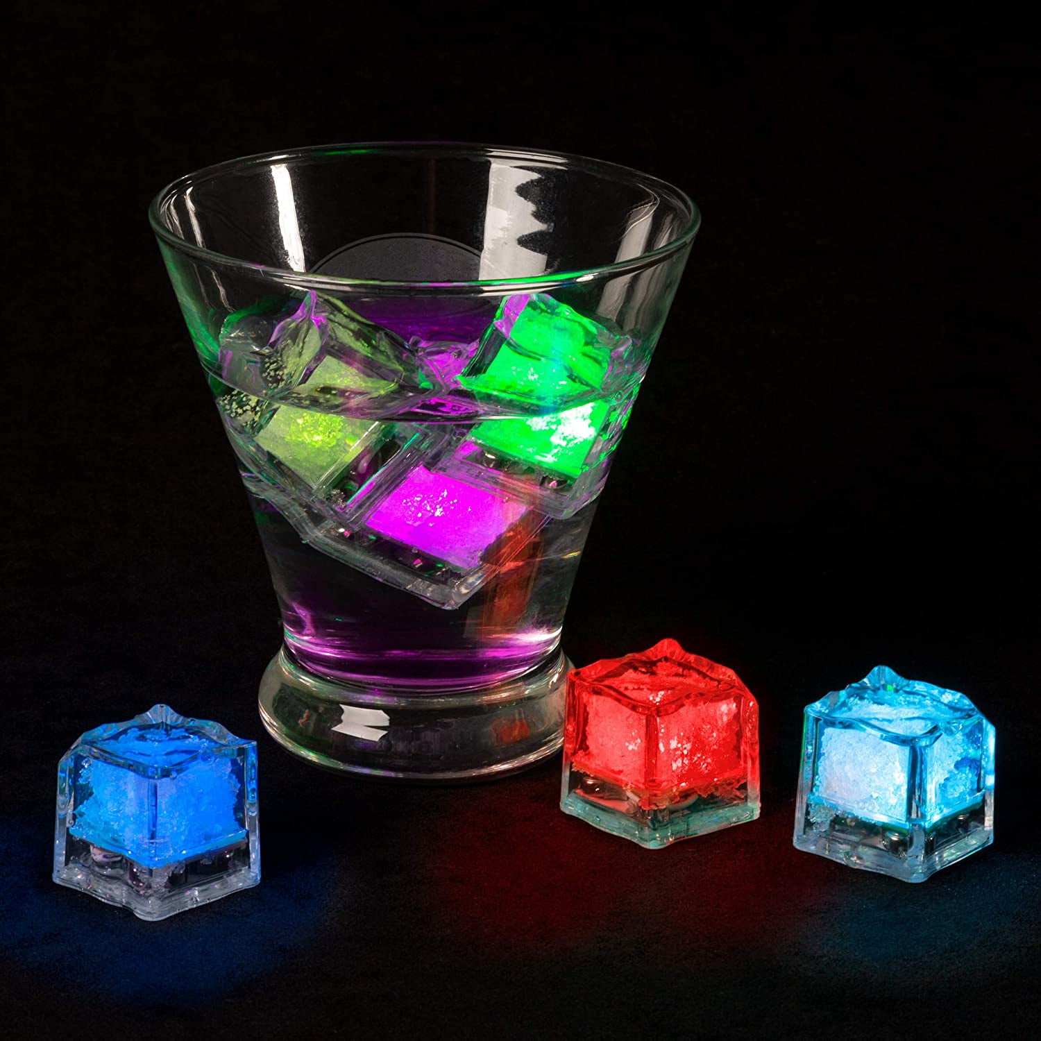 12pcs Glowing LED Ice Cubes Whiskey Stones Fluorescent Lights Props Wedding Bar 