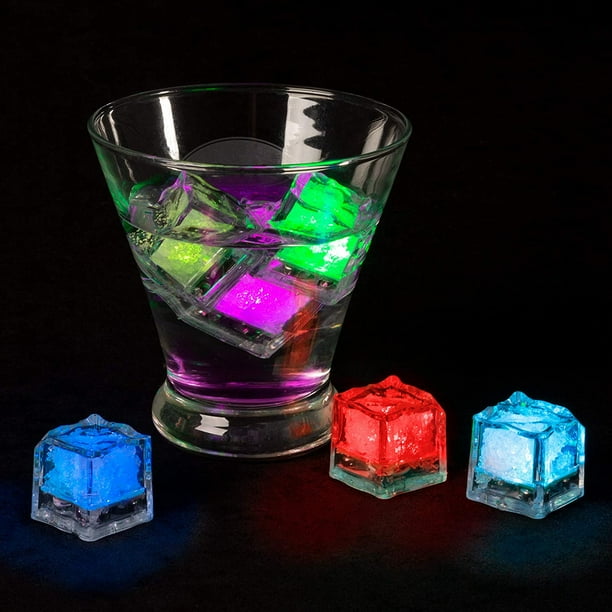 Multi Color Light up Ice Cubes 12 Pack Rainbow Flashing LED Ice Cube for Drinks with Glowing Changing Lights