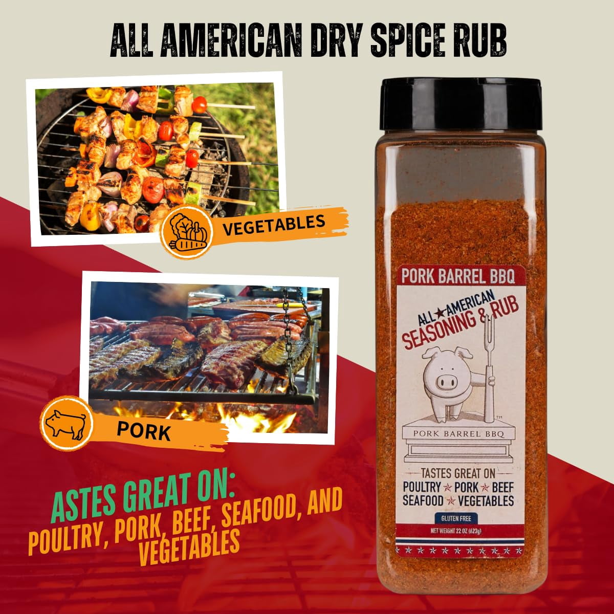 Pork Barrel BBQ All American Spice Seasoning Mix, 22 Ounce - All Purpose Rub, Gluten Free Rub , Keto Rub, No Sugar