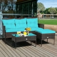 thumbnail image 1 of Gymax 3PCS Patio Rattan Sectional Conversation Furniture Set w/ Turqouise Cushions, 1 of 7