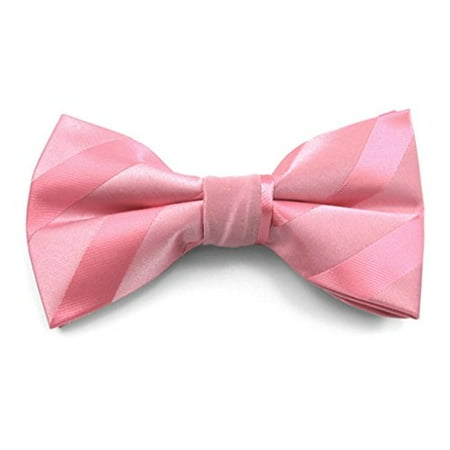 Pink Solid Color Tonal Stripe Clip on Bow Ties