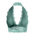 thumbnail image 3 of URBAN DAIZY Women's Seamless Lace Bra Scalloped Halter Padded Crop Top Lined Bralette Plunge Comfort Pads Yoga Bustier A17_6328 LT Green M, 3 of 6
