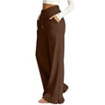 thumbnail image 4 of cocolona Womens Summer Casual Linen Pants Elastic Waist Drawstring Ruffle Wide Leg Travel Lounge Pants with Pockets, 4 of 5