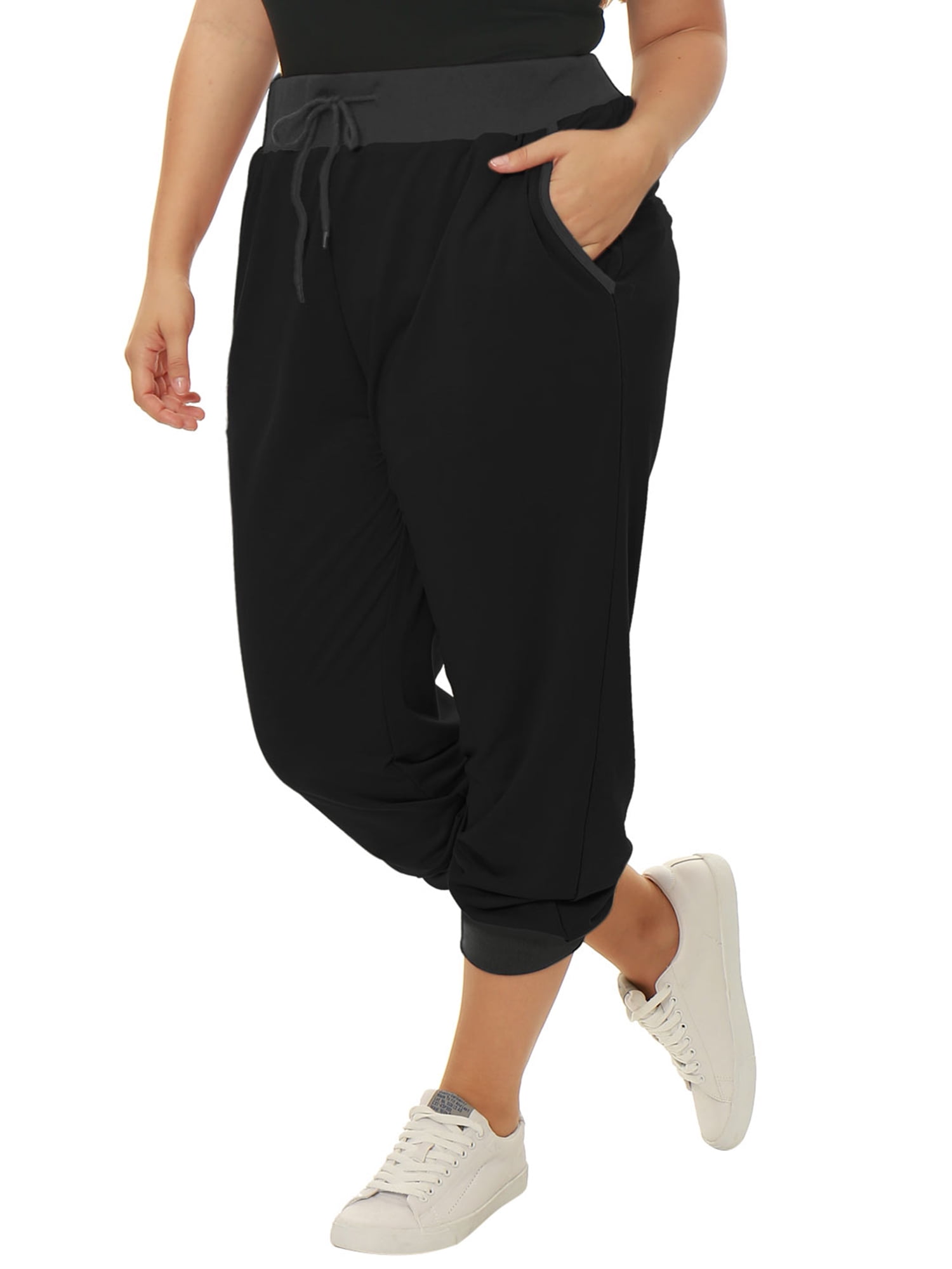 Unique Bargains Juniors' Plus Size Drawstring Waist Contrast Color Jogger Pants