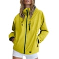 thumbnail image 4 of Women Hooded Rain Jacket Lightweight Zip Up Windbreaker Drawstring Waterproof Short Coat with Pockets for Outdoor Fall Travel, 4 of 6
