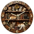 thumbnail image 2 of Wooden Wall Clock, Cats-Themed Timepiece With Quartz Movement, for Home Decor, Multicolour, 2 of 9