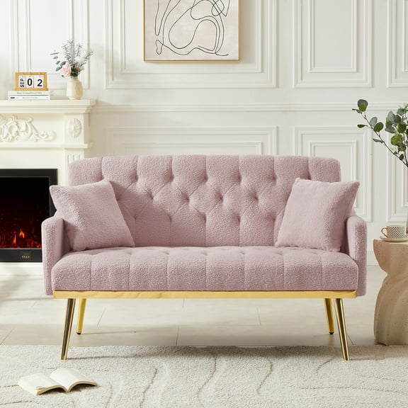 CoSoTower Pink Teddy Fabric 2 Seater Sofa
