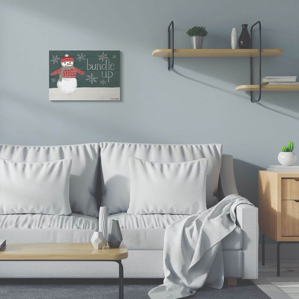Stupell Industries Bundle Up Snowman Wood Texture Holiday Word DesignCanvas Wall Art By Artist Katie Doucette
