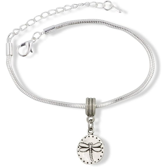 Dragonfly on Circle Snake Chain Charm Bracelet