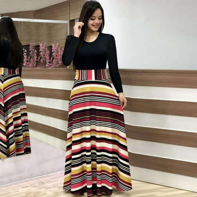 Robe Bohème Imprimée Boho à Manches Longues Robe Élégante pour Femmes Vêtements de Plage