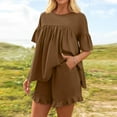 thumbnail image 4 of Xdegoge Women's Summer 2 Piece Outfits 2025 Ruffle Short Sleeve Tops and Shorts Casual Loose Oversized T-Shirts Lounge Sets Ladies' Loose Matching Sets Loungewear Fashion Clothes Conjunto Mujer, 4 of 8