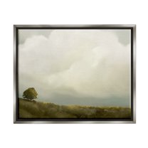 Stupell Industries Clouds Over Pasture Landscape Painting Gray Floater Framed Canvas Art Print Wall Art, 21 x 17