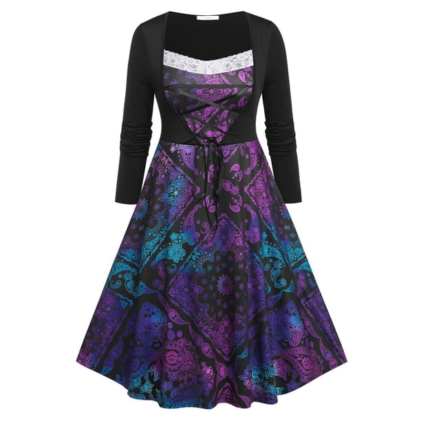 Vestido Talla Extra Manga Larga Estampado Cachemir Rosegal Vestidos casuales de talla grande
