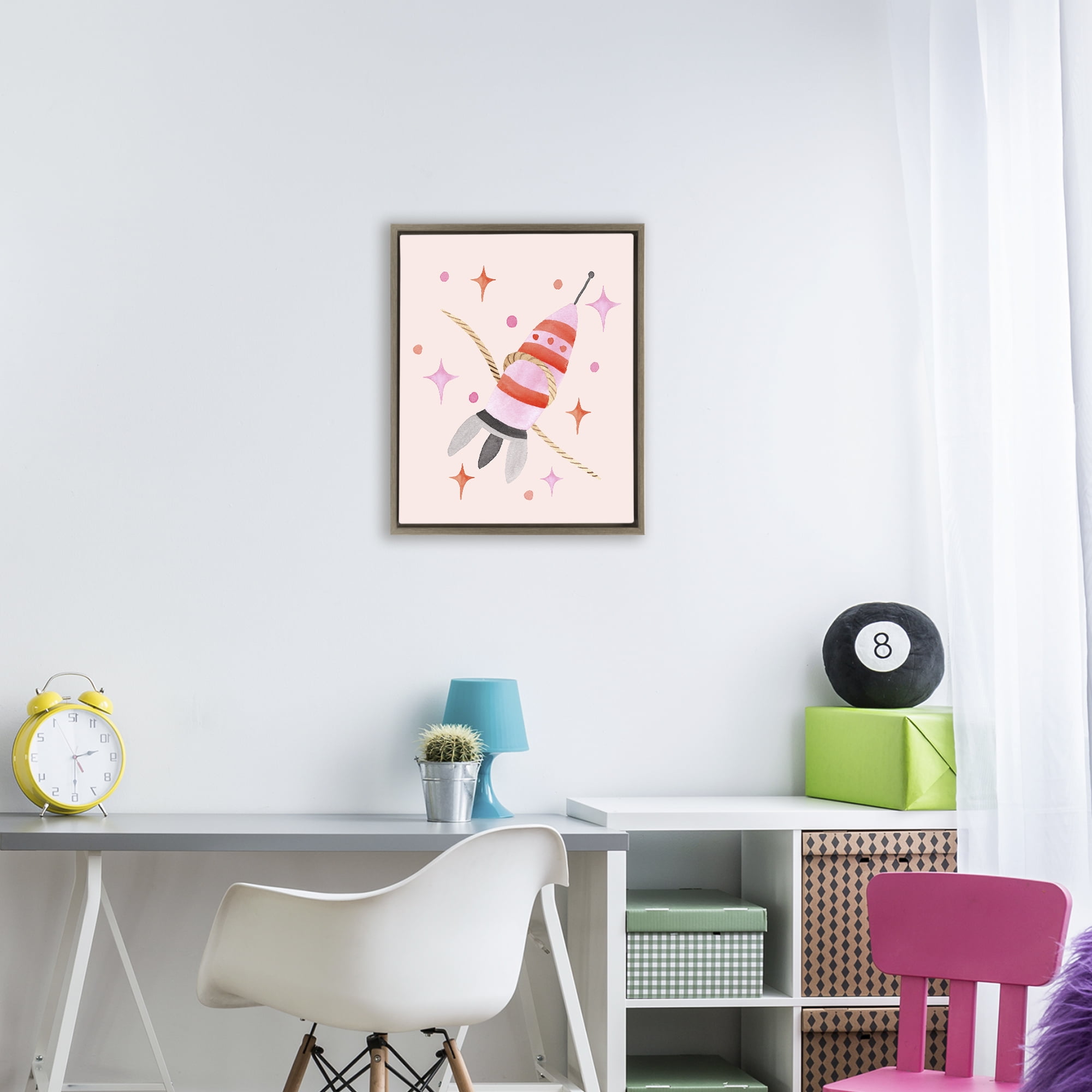 Spaceship with Lasso Brown Framed Floater Canvas Wall Art, design by Nina Jacobs