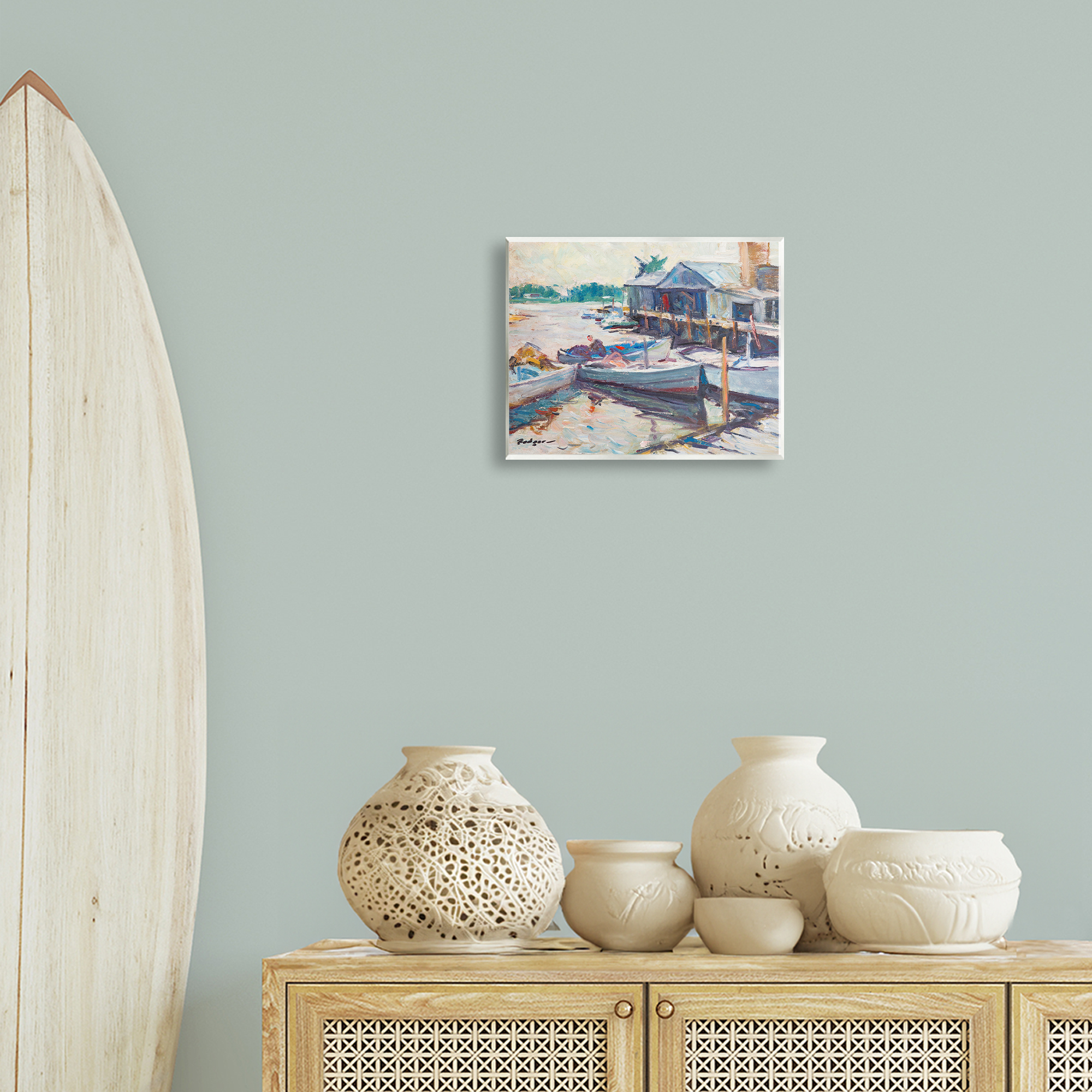 Stupell Industries Scenic Boat Marina Landscape & Nature Painting Unframed Art Print Wall Art, 14 x 11