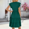thumbnail image 5 of Ayolanni V-Neck Vacation Dresses for Women Beach Green Short Sleeve Flutter Solid Midi Dresses Warm Dresses for Women XL, 5 of 7