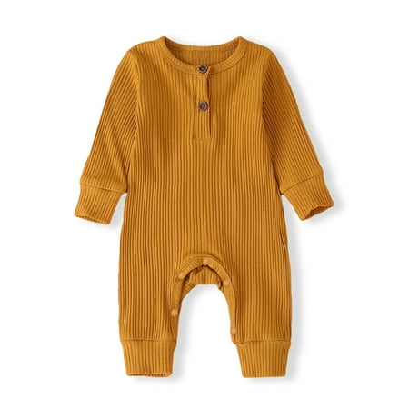 

PatPat Newborn Unisex Long Sleeve Basic Ribbed Romper Soft Cotton Jumpsuit Bodysuit with Snap Cute Boys Girls Outfits Infant Romper Outfits Summer Comfy One-Piece Coverall Pajamas 0-12 Month