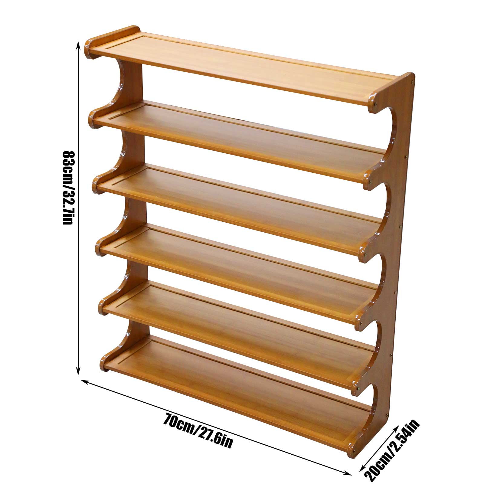 6 Tiers Shoe Racks, Bamboo Vertical Shoe Rack Organizer for Closet Floor, Wooden Stackable Shoe Storage Shelves, for Entryway, Hallway, Multifunctional Front Door Shoe Rack, 70cm/27.5''
