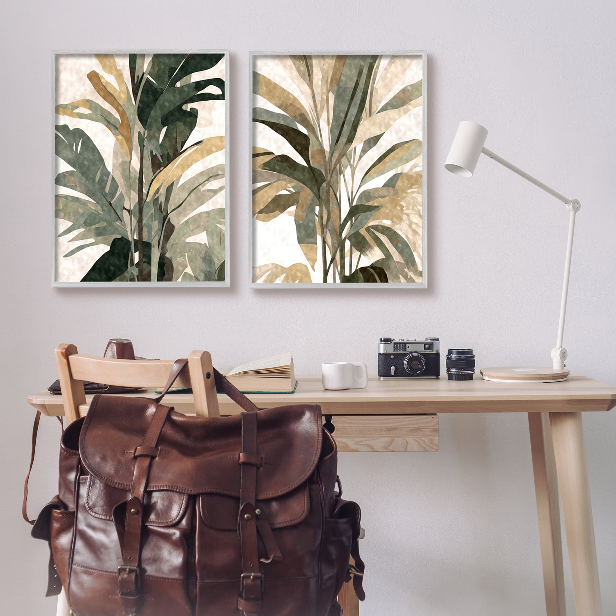 Stupell Industries Modern Palm Leaves Botanical & Floral Painting Gray Framed Art Print Wall Art, 24 x 30